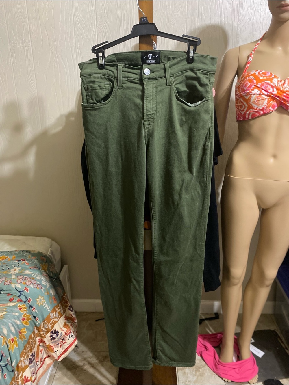 7 For All Mankind Straight Leg Jeans in Olive Green